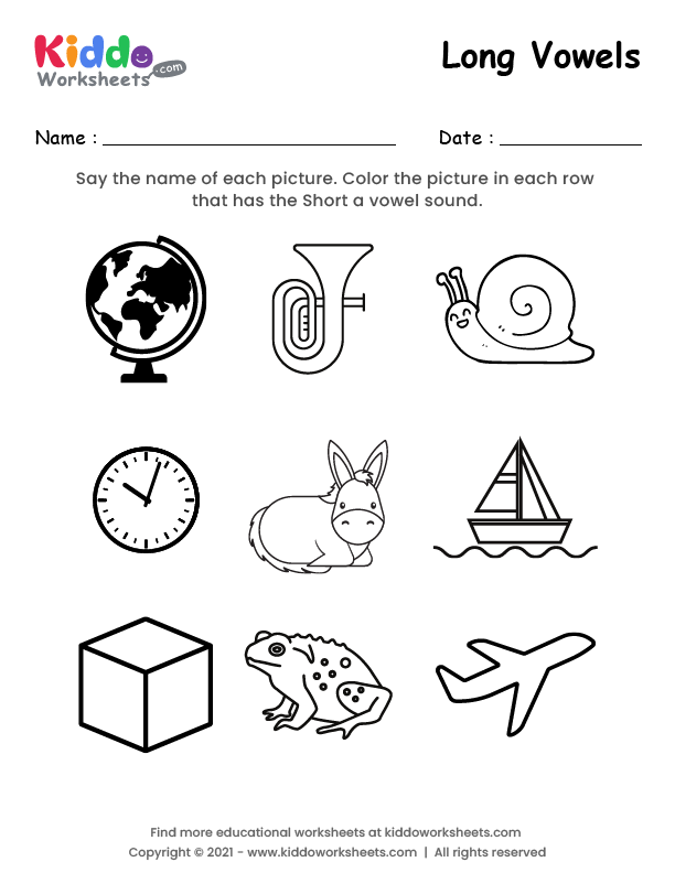 Circle the Long Vowel worksheet for early measurement skills in Grade K Worksheet featuring a unicorn and an eagle for long vowel sound sorting in kindergarten