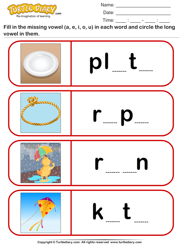 Circle the Long Vowel Sounds Activity for Kindergarten Measurement Practice Worksheet featuring a unicorn and an eagle to help students identify long vowel sounds