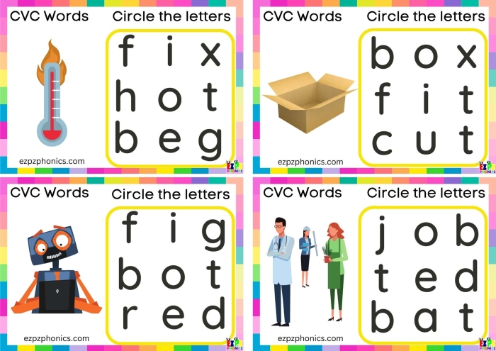 Kindergarten student worksheet for circling words with short vowel sounds