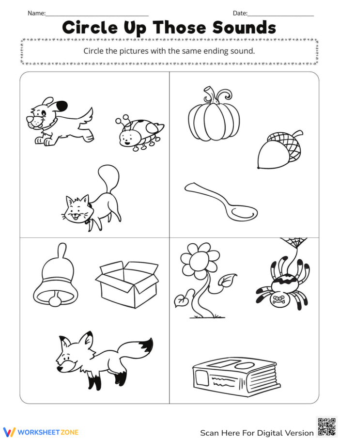 Kindergartner practicing beginning phonics with a Circle That Sound worksheet