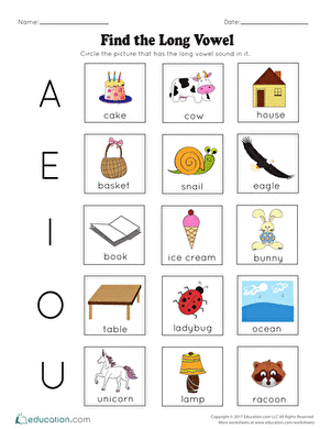Circle the Long Vowel Sorting Activity for Kindergarten Measurement Worksheet featuring a unicorn and an eagle to teach long vowel sounds