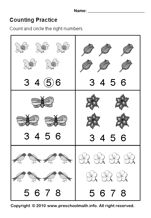 Pre-K math worksheet featuring a variety of numbers from zero to ten for students to identify and circle.