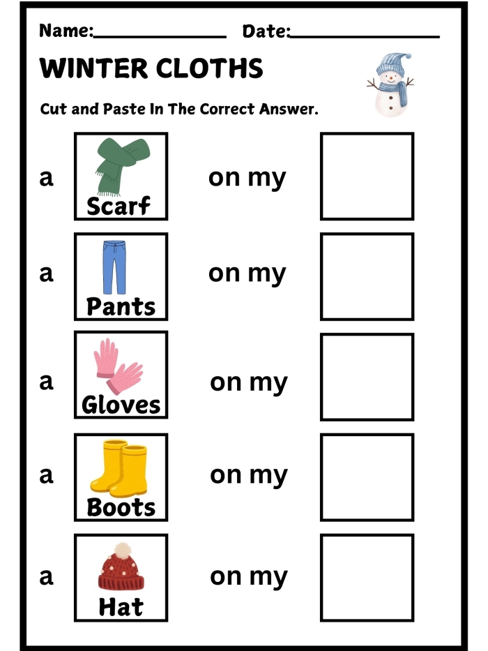 Worksheet for kids to circle winter clothing items