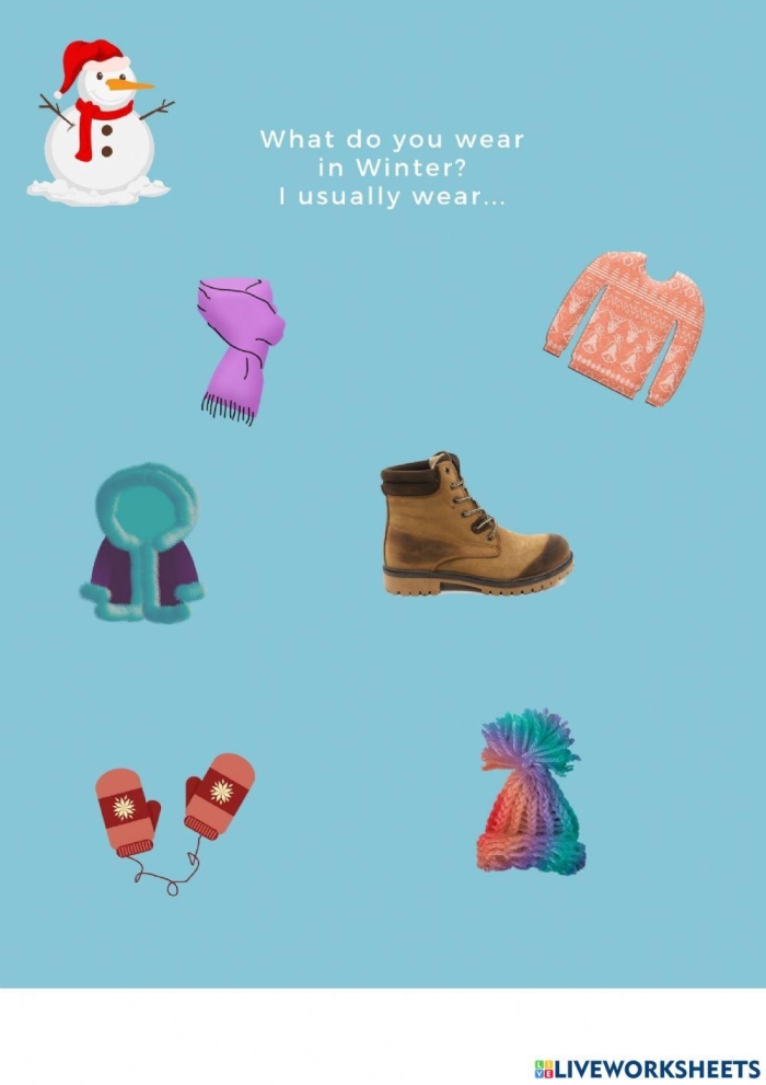 Worksheet featuring winter clothing items for kids to circle