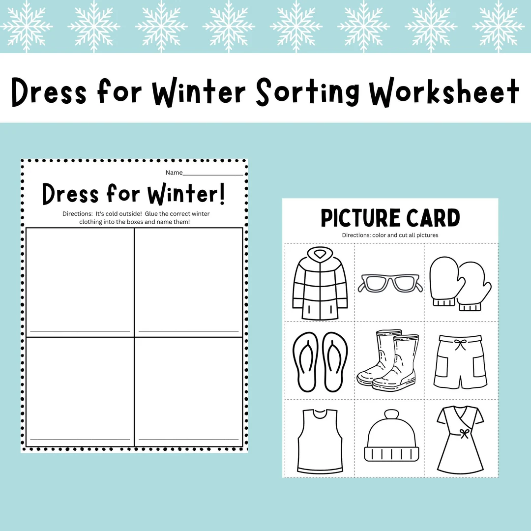 A worksheet for young children to circle winter clothing items