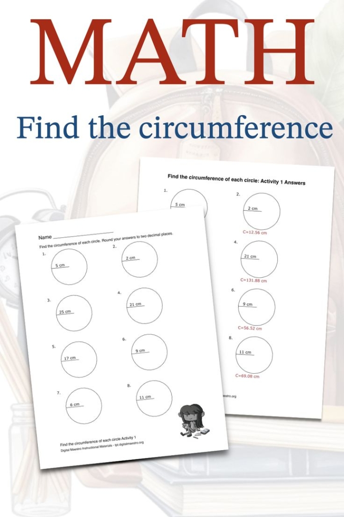 Seventh-grade math worksheet focusing on the circumference of circles for students