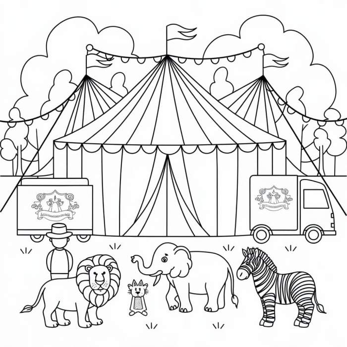 Circus-themed color by number worksheet for third graders to enhance division skills and creativity