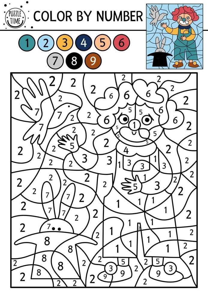 Third grade color by number circus worksheet featuring hidden division problems