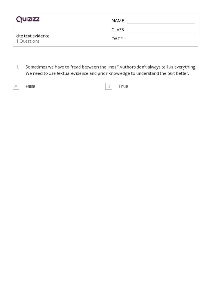 Literary Response Worksheet Example for Citing Textual Evidence 6 Fourth grade worksheet showing an example of how to cite strong evidence in a literary response