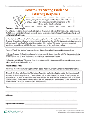 Fourth Grade Literary Response Model for Citing and Explaining Story Evidence Example of a fourth grade literary response showing how to cite textual evidence and explain its connection to a claim about a story character