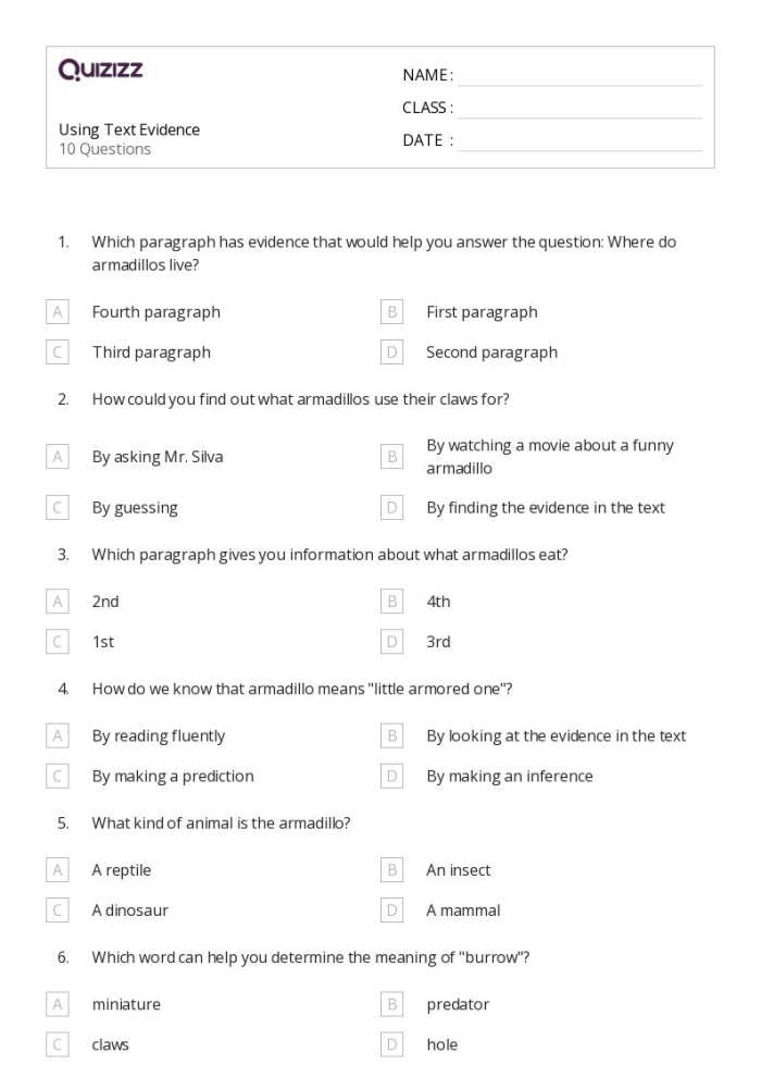 Example 10: How to Cite Strong Evidence in Literary Response Writing for Fourth Grade Students Fourth grade literary response worksheet showing examples of citing and explaining textual evidence to support claims in reading assignments