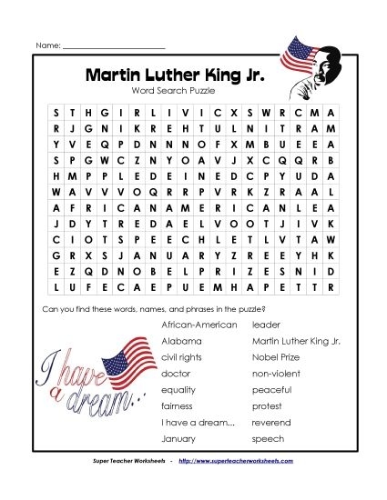 Civil Rights Leaders Word Puzzle worksheet for fifth graders focusing on American history