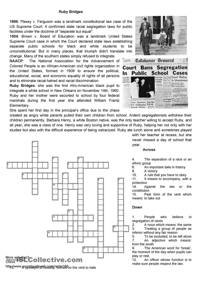 Fifth grade students solving a crossword puzzle about key figures and events from the American Civil Rights Movement
