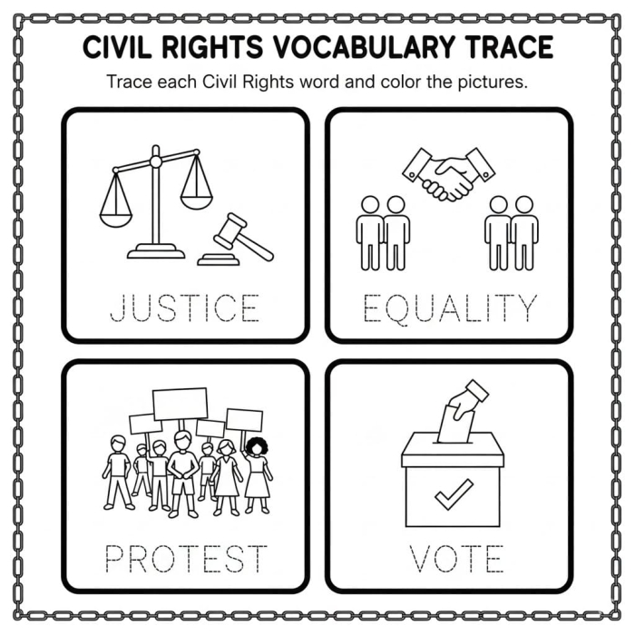 Civil Rights Vocabulary Worksheet 20 Fifth grade Civil Rights Vocabulary worksheet showing key terminology and historical context