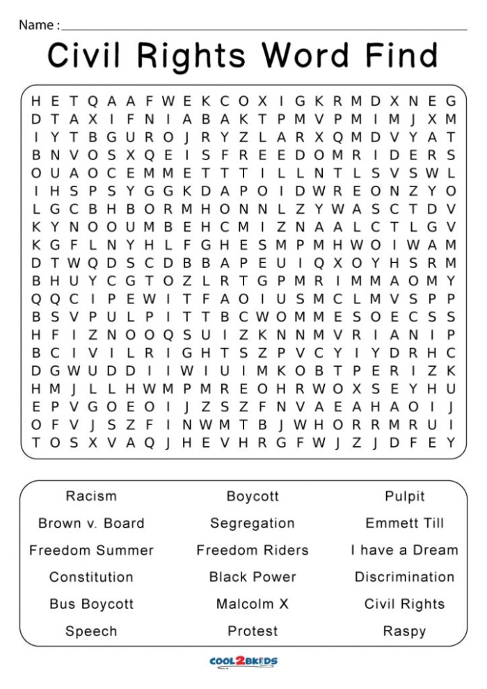 Civil Rights Word Find Puzzle Worksheet 11 Third grade civil rights movement word find worksheet with eight vocabulary terms to locate