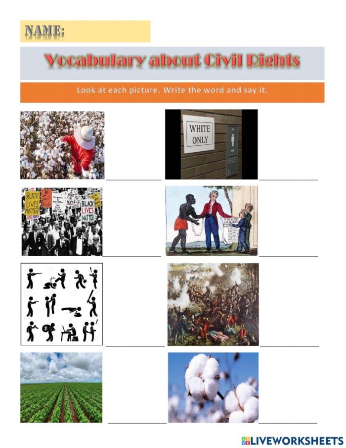 Civil Rights Vocabulary Worksheet Part 7 Fifth Grade Grammar and Mechanics Fifth grade Civil Rights Vocabulary worksheet focusing on historical and modern social justice terms