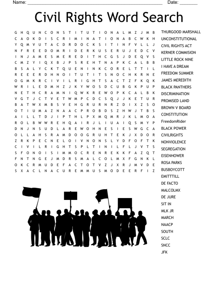 Engaging worksheet for students to discover important civil rights terms from the 1950s and 1960s Civil Rights Word Find worksheet for third graders featuring a word search puzzle about the American civil rights movement