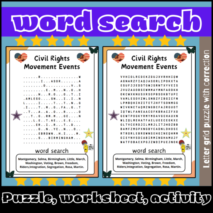 Civil Rights Word Find Worksheet 17 for Third Grade Students Third grade students completing a Civil Rights word search puzzle with eight historical terms to locate
