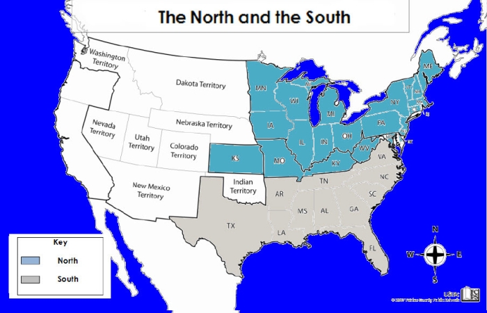 Comparing Civil War Advantages: North vs. South worksheet for sixth-grade students Worksheet illustrating the advantages of the North and South during the Civil War for educational purposes
