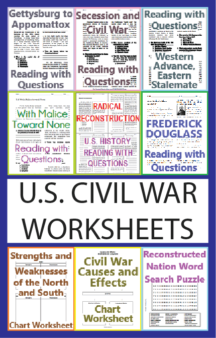 Sixth grade worksheet showing independent research activity on Civil War causes and contributing historical events Students researching and analyzing historical documents about pre-Civil War tensions and key events that escalated conflict between North and South