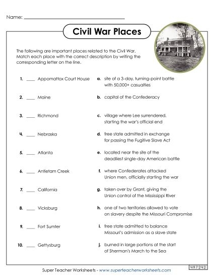 Sixth grade worksheet image showing student research activity on Civil War tensions and contributing factors Students researching and taking notes on causes and events leading to the American Civil War for independent worksheet assignment