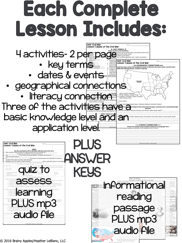 Sixth grade Civil War timeline worksheet detailing key historical events before 1861