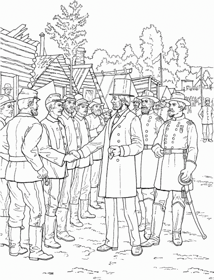 Civil War coloring page featuring soldiers from both opposing sides for educational use