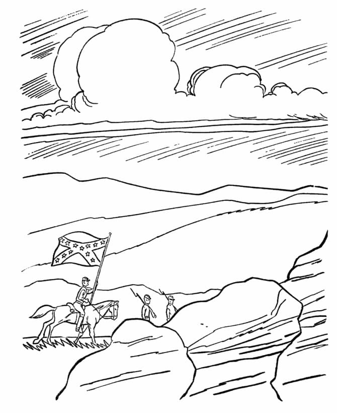 Civil War Coloring Page worksheet featuring soldiers from opposing sides for second graders