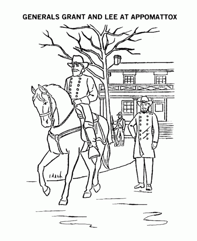 Civil War coloring page featuring soldiers from the Union and Confederate armies for kids to color