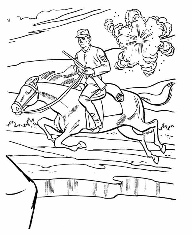 Civil War Coloring Page worksheet featuring soldiers from the Union and Confederate armies