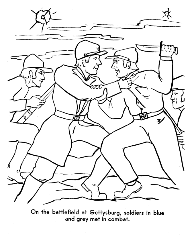 Civil War soldiers ready to be colored in for a fun educational worksheet