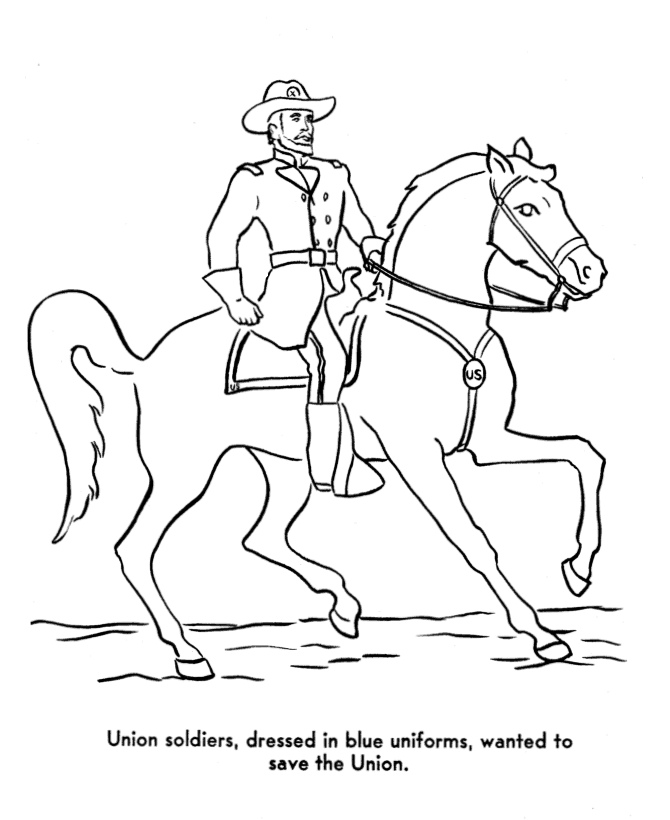 Civil War Coloring Page worksheet featuring soldiers from two opposing forces for second graders