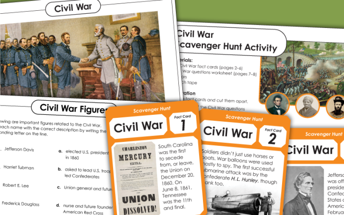 Fourth grade worksheet about daily experiences for families living through the Civil War