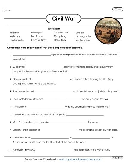 Fourth grade worksheet showing a nonfiction passage about Civil War effects with essay questions for history students