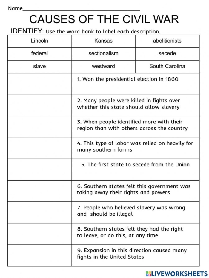 Fourth grade geography worksheet showing a nonfiction passage about Civil War effects with essay questions for students to complete