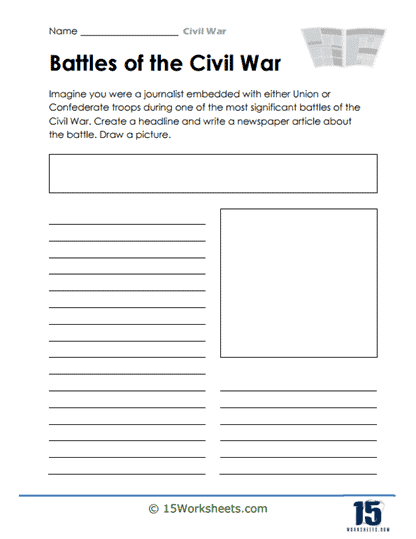 Writing worksheet for History Worksheet summarizing the Civil War for kids, highlighting its causes and conclusions. Educational resource titled "What Was the Civil War?" for history lessons.