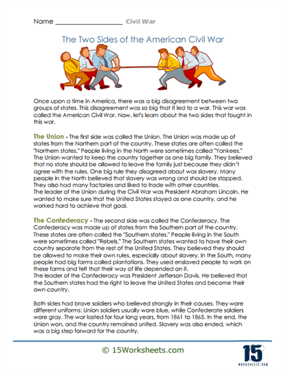 Engaging Civil War quiz worksheet designed to enhance reading skills for grade-level learners Civil War Quiz worksheet for middle school students with questions on key figures and events