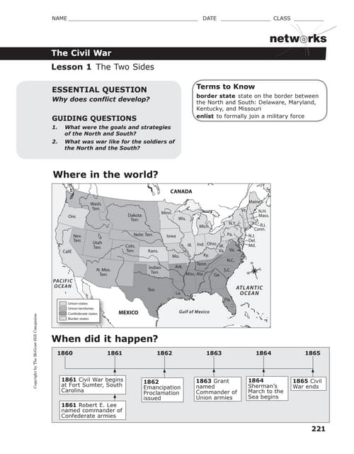Engaging Civil War quiz worksheet designed to challenge reading skills in middle school learners Civil War Quiz worksheet for middle school students featuring questions on key figures and locations