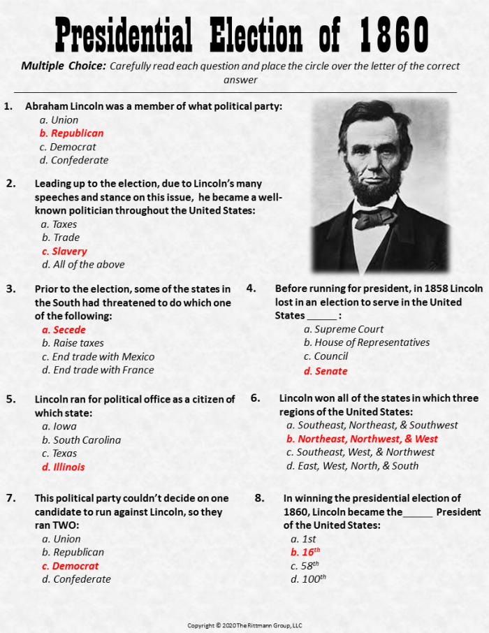 Engaging Civil War quiz for middle schoolers featuring key figures and locations Civil War quiz worksheet designed for middle school students to enhance reading skills