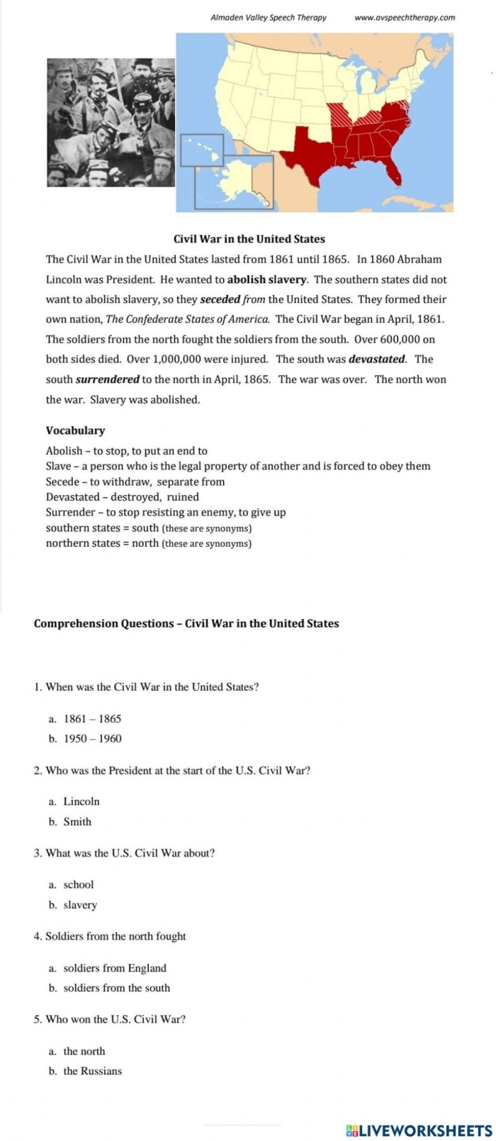 Engaging Civil War quiz worksheet designed to test student knowledge on historical events Civil War quiz worksheet for middle school students featuring questions on key figures and locations