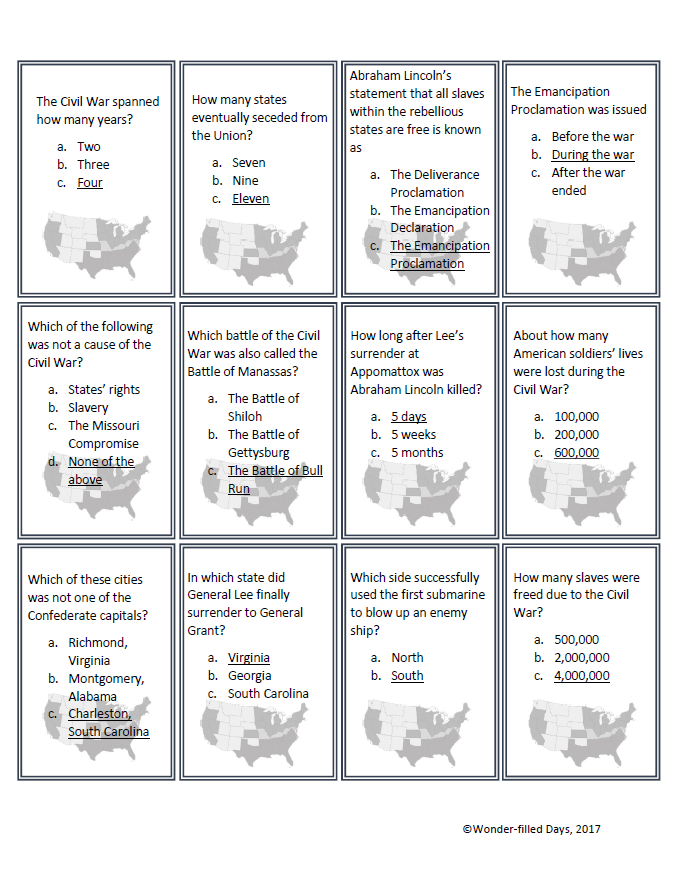 Engaging quiz image for a Civil War worksheet aimed at enhancing reading and comprehension skills Civil War Quiz worksheet for middle school students featuring questions on key historical figures and locations