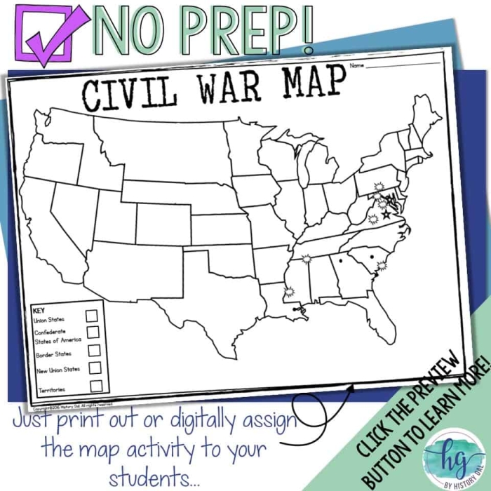 Engaging quiz sheet to test knowledge of the Civil War history Civil War Quiz worksheet for middle school students focusing on key figures and locations