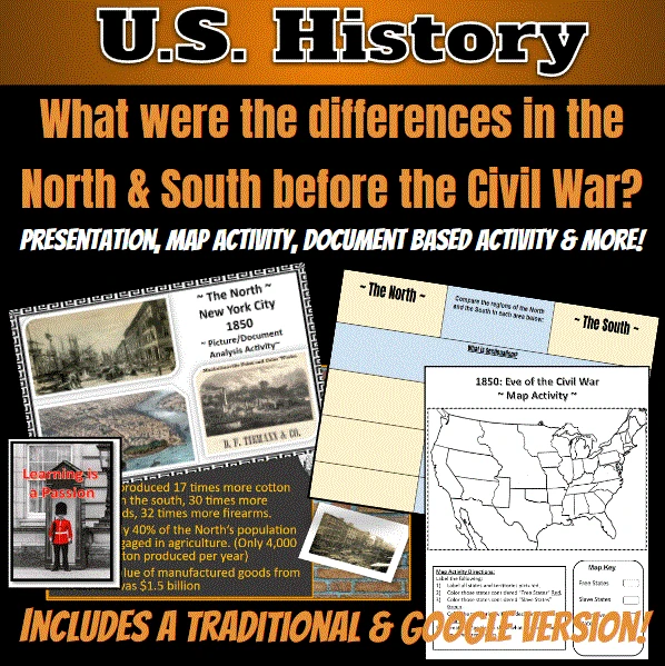 Civil War Advantages Worksheet North vs South Comparison Chart Sixth grade history worksheet comparing Union and Confederate resources during the American Civil War