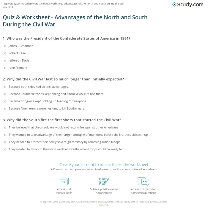 Addition worksheet for Sixth Grade Students analyze advantages of the North and South during the Civil War in this engaging worksheet. Comparing Civil War resources and challenges: North vs. South worksheet for sixth graders.