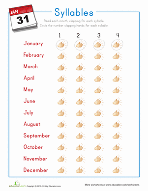 Clapping syllables activity featuring the months of the year for first graders