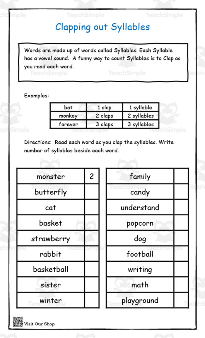 Clapping syllables activity worksheet for identifying syllables in the names of months