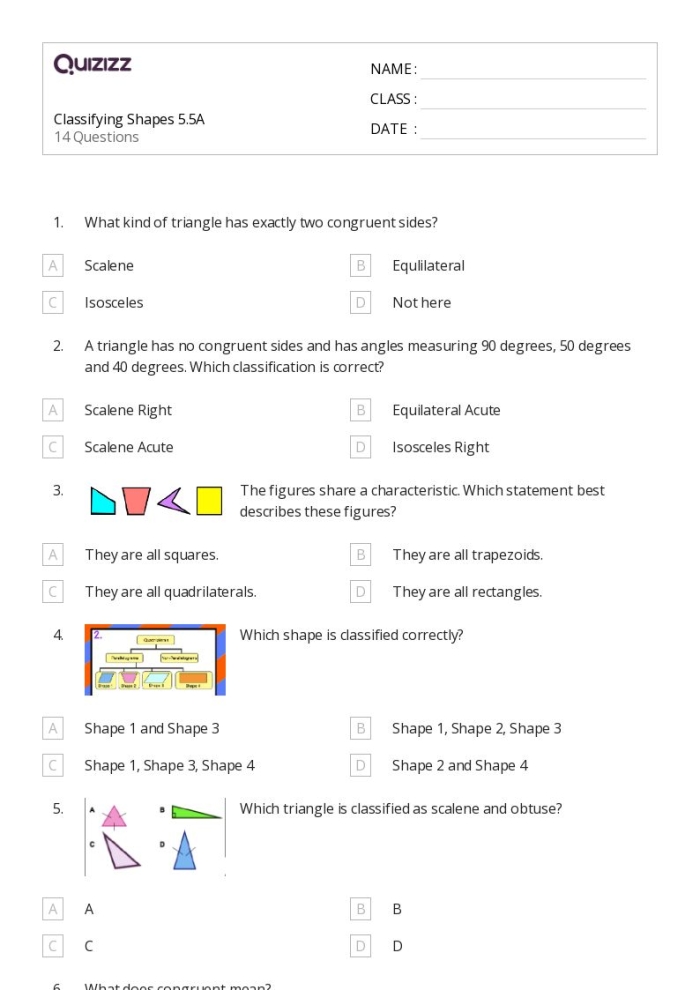 Categorize These Shapes Worksheet for Fifth Grade Math Practice Fifth grade geometry worksheet featuring various two-dimensional shapes for students to classify and identify