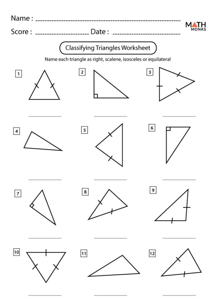 Fifth grade student worksheet for classifying triangles by acute right or obtuse angles 18