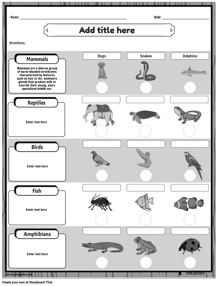 Classifying Animals worksheet for second graders focusing on life sciences