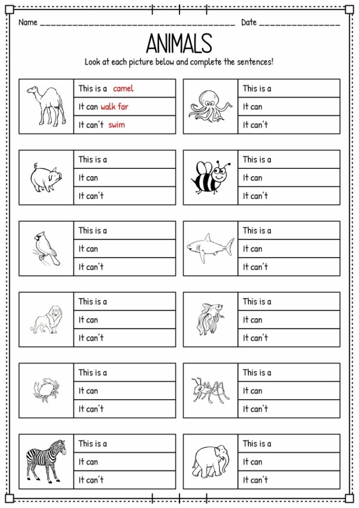 Classifying animals worksheet for second graders focused on life sciences